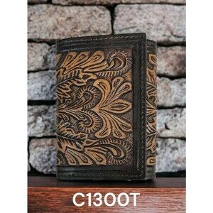 Mens Leather Tri-fold Wallet Floral Tooled C1301T by Ranger Belt Company